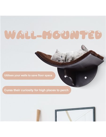 PawHut Wood Cat Shelves Wall-Mounted Shelter Curved Kitten Bed Cat Perch Climber Cat Furniture 41 x 28 x 21cm Brown - pic 147796 | FastDaddyshop
