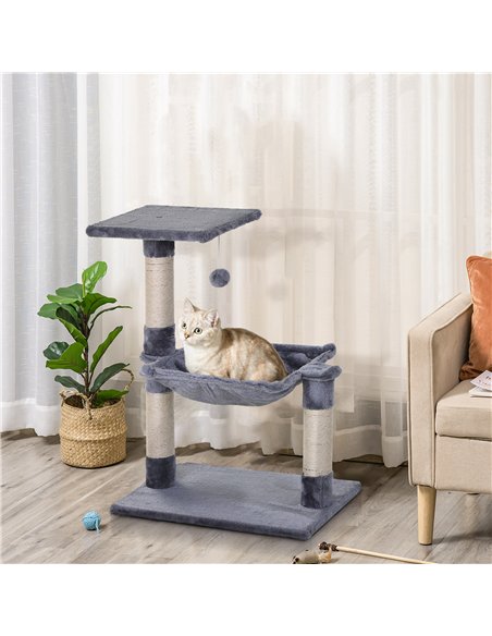 PawHut Cat Scratch Post with Bed Cat Tree for Indoor Cats Sisal Scratching Posts Hammock Kitty Activity Centre Grey - pic 147801 | FastDaddyshop