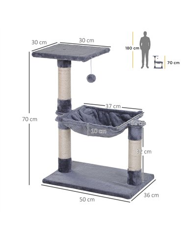 PawHut Cat Scratch Post with Bed Cat Tree for Indoor Cats Sisal Scratching Posts Hammock Kitty Activity Centre Grey