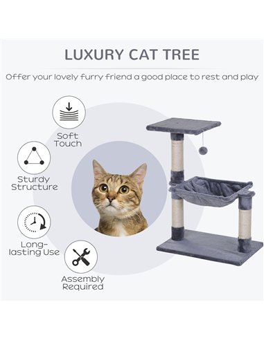 PawHut Cat Scratch Post with Bed Cat Tree for Indoor Cats Sisal Scratching Posts Hammock Kitty Activity Centre Grey
