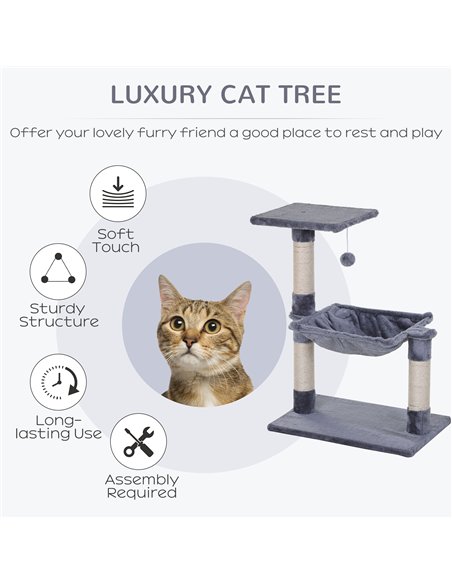 PawHut Cat Scratch Post with Bed Cat Tree for Indoor Cats Sisal Scratching Posts Hammock Kitty Activity Centre Grey - pic 147803 | FastDaddyshop