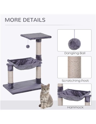 PawHut Cat Scratch Post with Bed Cat Tree for Indoor Cats Sisal Scratching Posts Hammock Kitty Activity Centre Grey