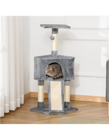 PawHut Corner Cat Tree for Indoor Cats, Kitten Tower with Scratching Post House Ladder Toy - Grey