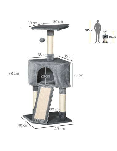 PawHut Corner Cat Tree for Indoor Cats, Kitten Tower with Scratching Post House Ladder Toy - Grey