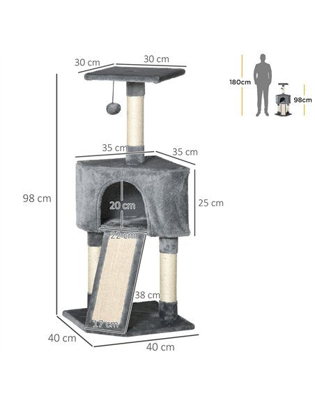 PawHut Corner Cat Tree for Indoor Cats, Kitten Tower with Scratching Post House Ladder Toy - Grey - pic 147811 | FastDaddyshop