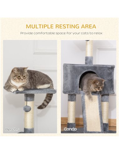 PawHut Corner Cat Tree for Indoor Cats, Kitten Tower with Scratching Post House Ladder Toy - Grey