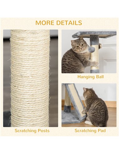 PawHut Corner Cat Tree for Indoor Cats, Kitten Tower with Scratching Post House Ladder Toy - Grey