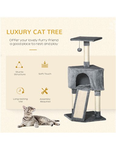 PawHut Corner Cat Tree for Indoor Cats, Kitten Tower with Scratching Post House Ladder Toy - Grey
