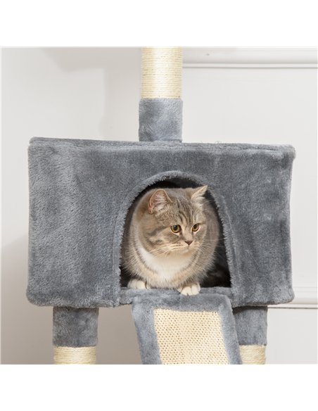 PawHut Corner Cat Tree for Indoor Cats, Kitten Tower with Scratching Post House Ladder Toy - Grey - pic 147816 | FastDaddyshop