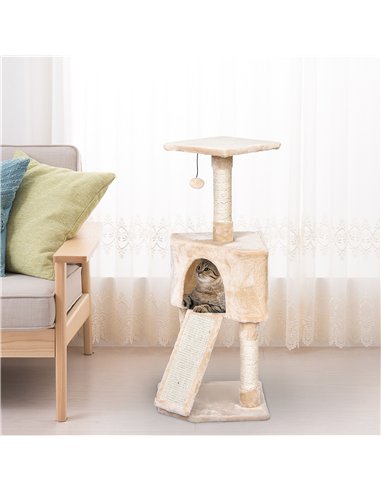 PawHut Corner Cat Tree for Indoor Cats, Kitten Tower with Scratching Post House Ladder Toy - Beige
