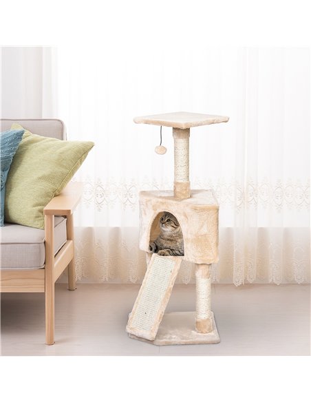 PawHut Corner Cat Tree for Indoor Cats, Kitten Tower with Scratching Post House Ladder Toy - Beige - pic 147819 | FastDaddyshop