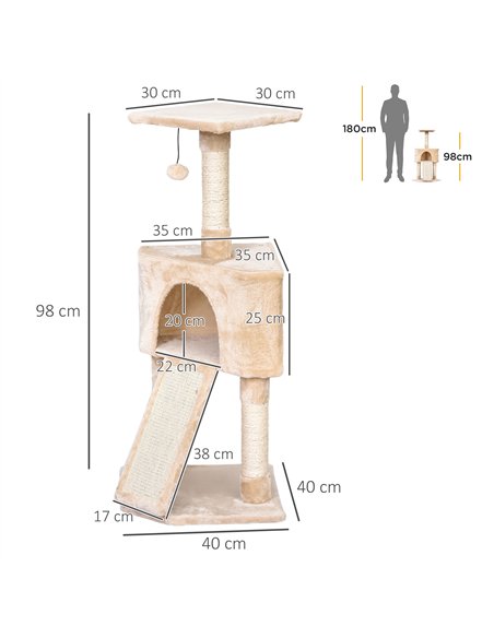 PawHut Corner Cat Tree for Indoor Cats, Kitten Tower with Scratching Post House Ladder Toy - Beige - pic 147820 | FastDaddyshop