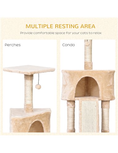 PawHut Corner Cat Tree for Indoor Cats, Kitten Tower with Scratching Post House Ladder Toy - Beige