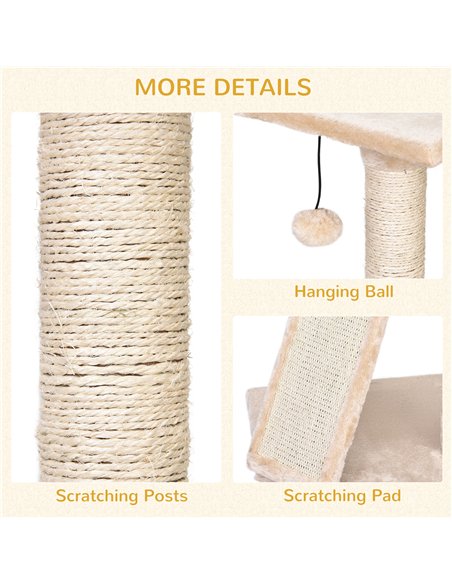 PawHut Corner Cat Tree for Indoor Cats, Kitten Tower with Scratching Post House Ladder Toy - Beige - pic 147822 | FastDaddyshop