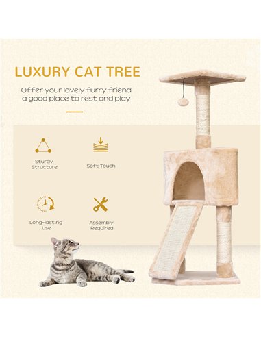 PawHut Corner Cat Tree for Indoor Cats, Kitten Tower with Scratching Post House Ladder Toy - Beige