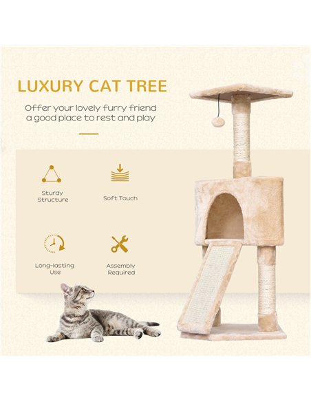 PawHut Corner Cat Tree for Indoor Cats, Kitten Tower with Scratching Post House Ladder Toy - Beige - pic 147823 | FastDaddyshop