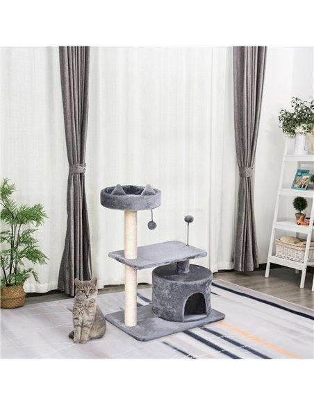PawHut Cat Tree for Indoor Cats with Scratching Post Climbing Tower Kitty Activity Centre Condo Perch Jumping Platforms Grey 60L - pic 147828 | FastDaddyshop