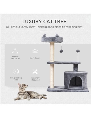 PawHut Cat Tree for Indoor Cats with Scratching Post Climbing Tower Kitty Activity Centre Condo Perch Jumping Platforms Grey 60L