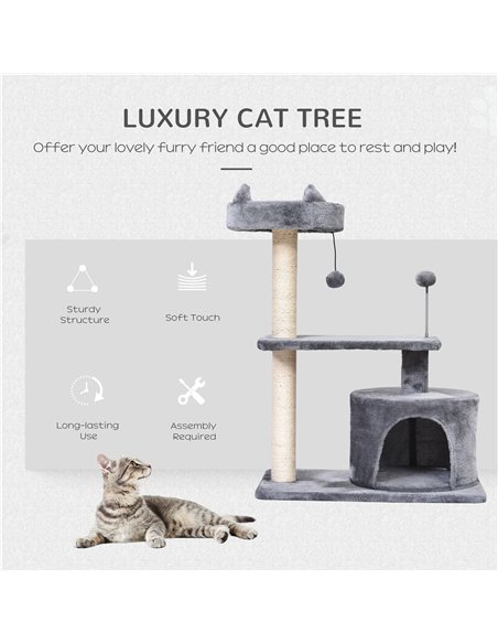 PawHut Cat Tree for Indoor Cats with Scratching Post Climbing Tower Kitty Activity Centre Condo Perch Jumping Platforms Grey 60L - pic 147830 | FastDaddyshop