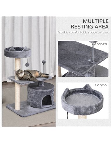 PawHut Cat Tree for Indoor Cats with Scratching Post Climbing Tower Kitty Activity Centre Condo Perch Jumping Platforms Grey 60L