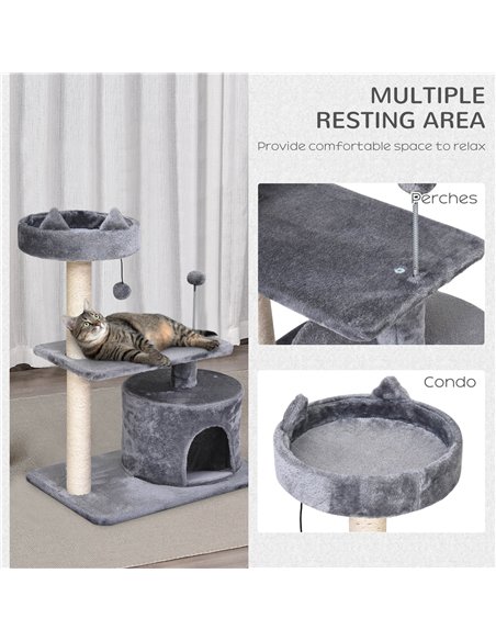 PawHut Cat Tree for Indoor Cats with Scratching Post Climbing Tower Kitty Activity Centre Condo Perch Jumping Platforms Grey 60L - pic 147831 | FastDaddyshop
