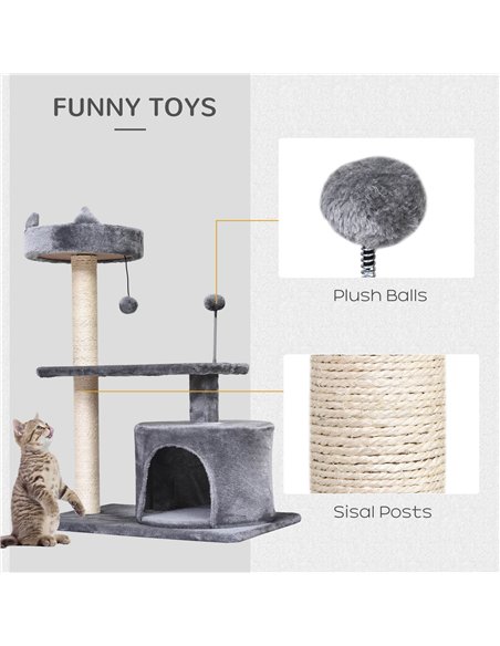 PawHut Cat Tree for Indoor Cats with Scratching Post Climbing Tower Kitty Activity Centre Condo Perch Jumping Platforms Grey 60L - pic 147832 | FastDaddyshop