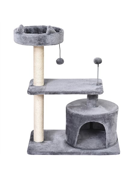 PawHut Cat Tree for Indoor Cats with Scratching Post Climbing Tower Kitty Activity Centre Condo Perch Jumping Platforms Grey 60L - pic 147834 | FastDaddyshop