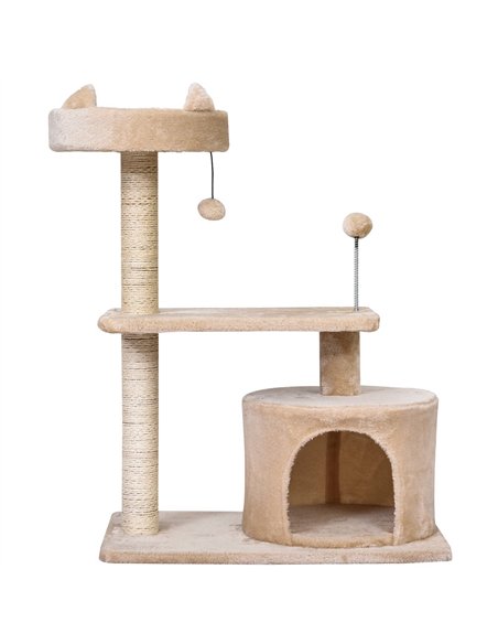 PawHut Cat Tree for Indoor Cats with Scratching Post Climbing Tower Kitty Activity Centre Condo Perch Jumping Platforms Beige 60 - pic 147836 | FastDaddyshop