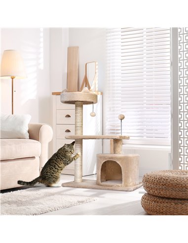 PawHut Cat Tree for Indoor Cats with Scratching Post Climbing Tower Kitty Activity Centre Condo Perch Jumping Platforms Beige 60