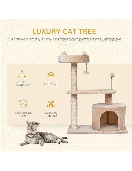PawHut Cat Tree for Indoor Cats with Scratching Post Climbing Tower Kitty Activity Centre Condo Perch Jumping Platforms Beige 60 - pic 147839 | FastDaddyshop