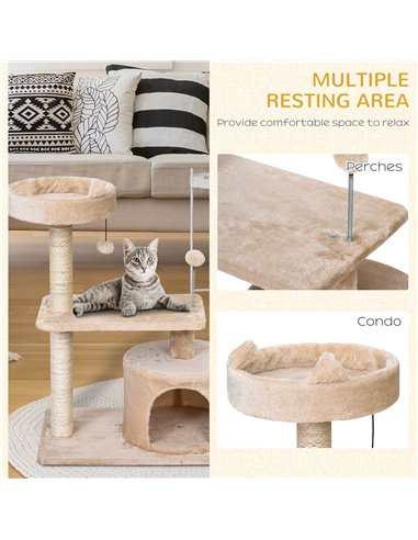 PawHut Cat Tree for Indoor Cats with Scratching Post Climbing Tower Kitty Activity Centre Condo Perch Jumping Platforms Beige 60