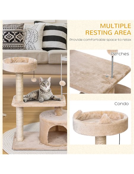 PawHut Cat Tree for Indoor Cats with Scratching Post Climbing Tower Kitty Activity Centre Condo Perch Jumping Platforms Beige 60 - pic 147840 | FastDaddyshop
