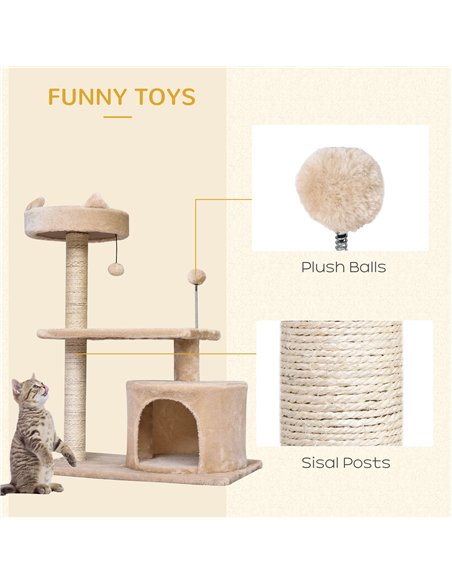 PawHut Cat Tree for Indoor Cats with Scratching Post Climbing Tower Kitty Activity Centre Condo Perch Jumping Platforms Beige 60 - pic 147841 | FastDaddyshop