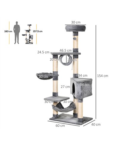 PawHut Cat Tree for Indoor Cats Condo Tower Multi-level Height 150CM  Kittens Activity Stand House with Toys & Various Scratchin
