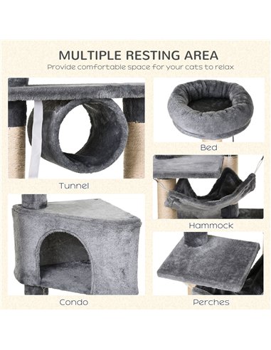 PawHut Cat Tree for Indoor Cats Condo Tower Multi-level Height 150CM  Kittens Activity Stand House with Toys & Various Scratchin