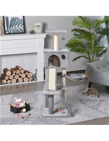 PawHut 130cm Cat Tree for Indoor Cats Activity Center with Condo Scratching Post Ladders Kitty Climbing Tower Relaxing Playing