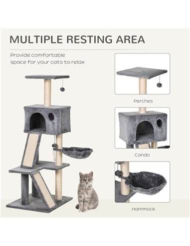 PawHut 130cm Cat Tree for Indoor Cats Activity Center with Condo Scratching Post Ladders Kitty Climbing Tower Relaxing Playing