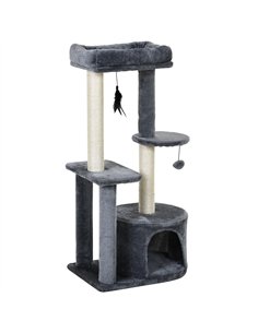 PawHut 100cm Cat Tree for Indoor Cats, Cat Tower Condo for Kittens with Cat House Sisal Scratching Posts, Hanging Ball Toys, Per
