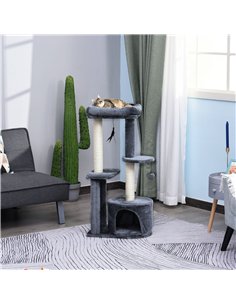 PawHut 100cm Cat Tree for Indoor Cats, Cat Tower Condo for Kittens with Cat House Sisal Scratching Posts, Hanging Ball Toys, Per 2