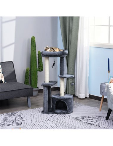 PawHut 100cm Cat Tree for Indoor Cats, Cat Tower Condo for Kittens with Cat House Sisal Scratching Posts, Hanging Ball Toys, Per