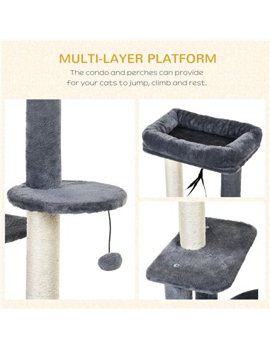 PawHut 100cm Cat Tree for Indoor Cats, Cat Tower Condo for Kittens with Cat House Sisal Scratching Posts, Hanging Ball Toys, Per