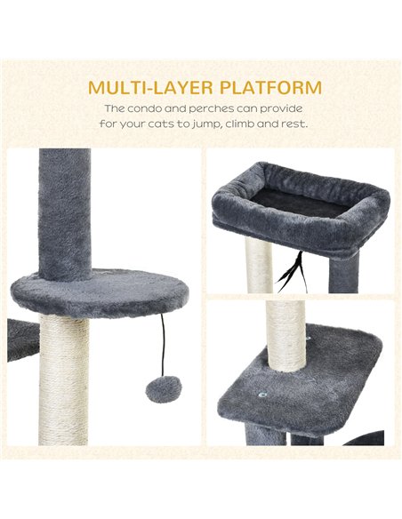 PawHut 100cm Cat Tree for Indoor Cats, Cat Tower Condo for Kittens with Cat House Sisal Scratching Posts, Hanging Ball Toys, Per - pic 147866 | FastDaddyshop