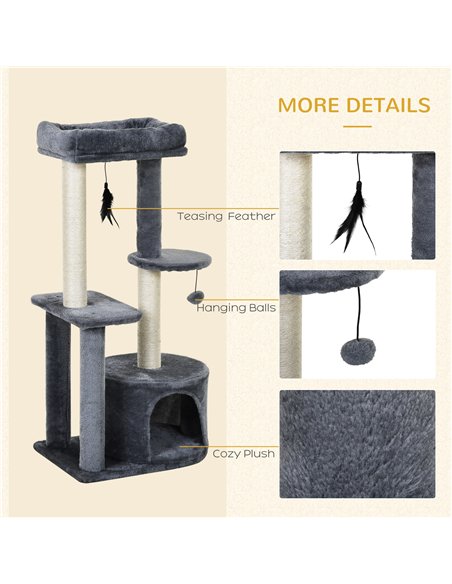 PawHut 100cm Cat Tree for Indoor Cats, Cat Tower Condo for Kittens with Cat House Sisal Scratching Posts, Hanging Ball Toys, Per - pic 147869 | FastDaddyshop