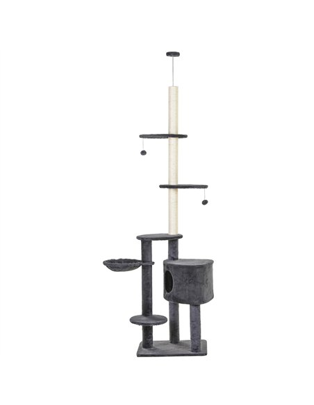 PawHut Floor to Ceiling Cat Tree for Indoor Cats Play Tower Climbing Activity Center Scratching Post Platforms Condo Adjustable  - pic 147872 | FastDaddyshop