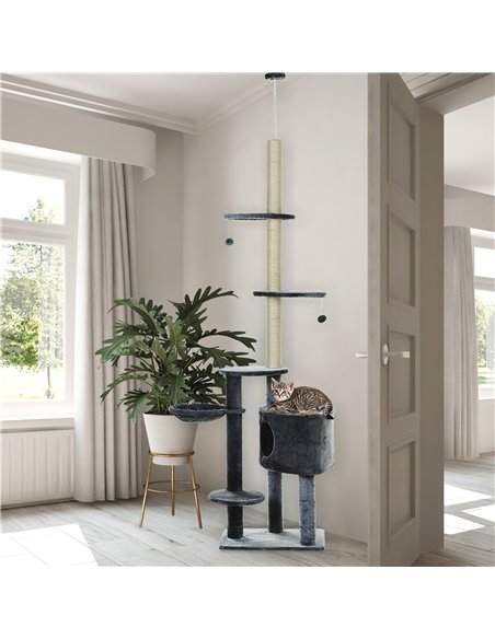 PawHut Floor to Ceiling Cat Tree for Indoor Cats Play Tower Climbing Activity Center Scratching Post Platforms Condo Adjustable  - pic 147873 | FastDaddyshop
