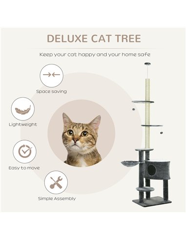 PawHut Floor to Ceiling Cat Tree for Indoor Cats Play Tower Climbing Activity Center Scratching Post Platforms Condo Adjustable 