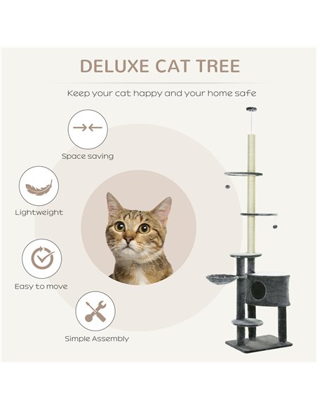 PawHut Floor to Ceiling Cat Tree for Indoor Cats Play Tower Climbing Activity Center Scratching Post Platforms Condo Adjustable  - pic 147876 | FastDaddyshop