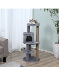 PawHut 104 cm Cat Tree, Cat Condo Tree Tower, Cat Activity Centre with Scratching Posts, Plush Perch, Hanging Ball - Grey 2