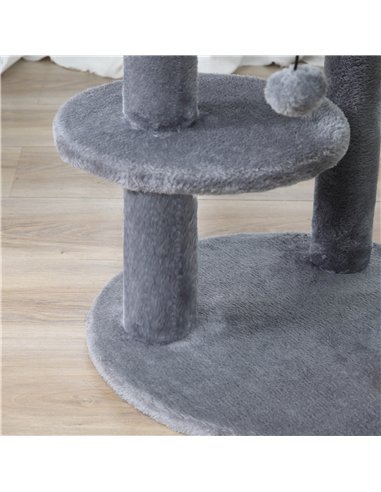 PawHut 104 cm Cat Tree, Cat Condo Tree Tower, Cat Activity Centre with Scratching Posts, Plush Perch, Hanging Ball - Grey