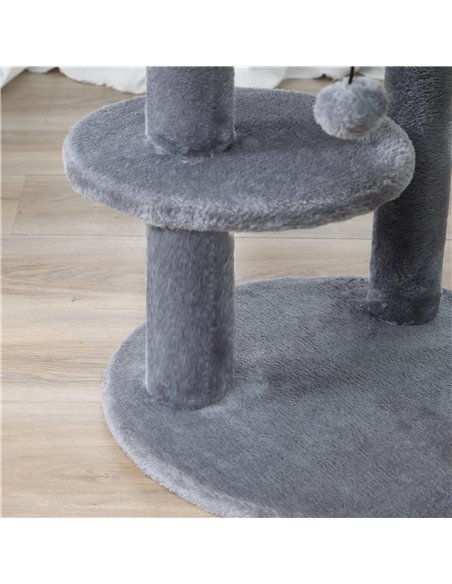 PawHut 104 cm Cat Tree, Cat Condo Tree Tower, Cat Activity Centre with Scratching Posts, Plush Perch, Hanging Ball - Grey - pic 147889 | FastDaddyshop